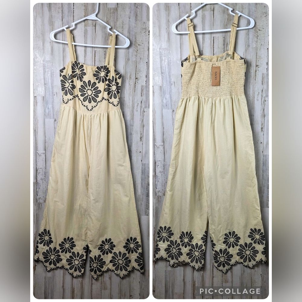 Naoo Floral Beige & Black Jumpsuit Size Large